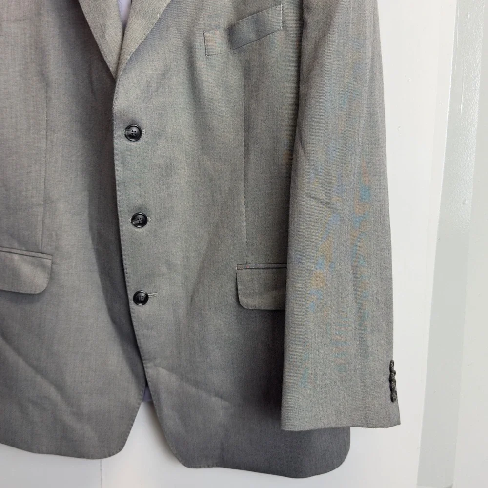 Sean John Mens Gray 3-Button Suit Jacket Blazer 46R Sharkskin Lined Formal